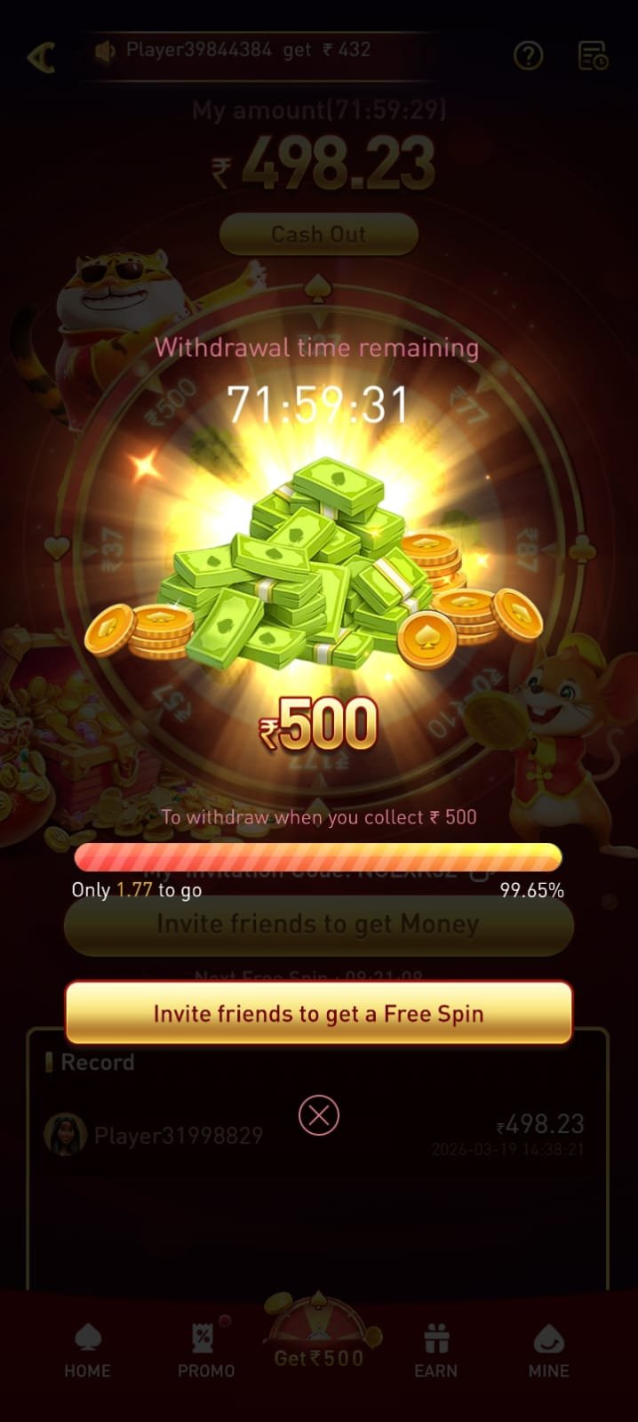 YY9 Game gameplay screen with earning features